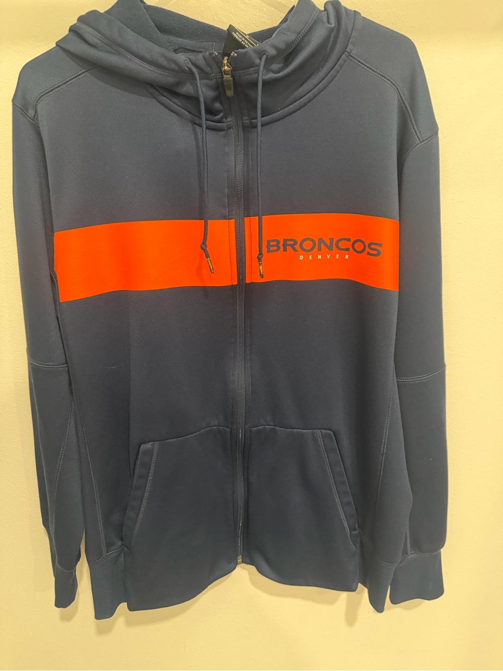 NFL Navy Zip-Up Hoodie with Orange Chest Stripe - Broncos